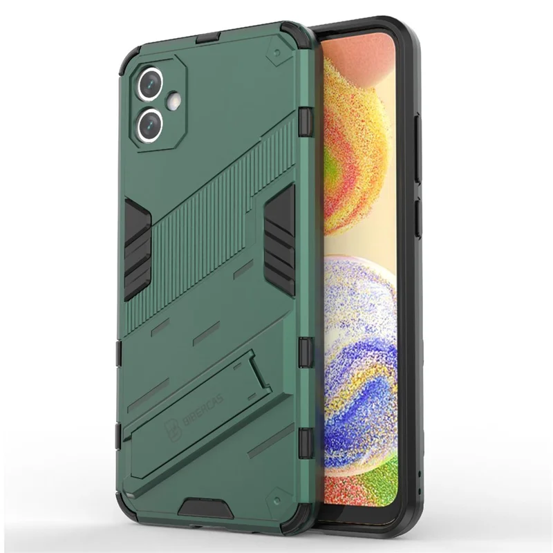 For Samsung Galaxy A04e 4G / F04 4G / M04 4G Shockproof Kickstand Case Soft TPU Hard PC Anti-fall Protective Phone Cover - Green