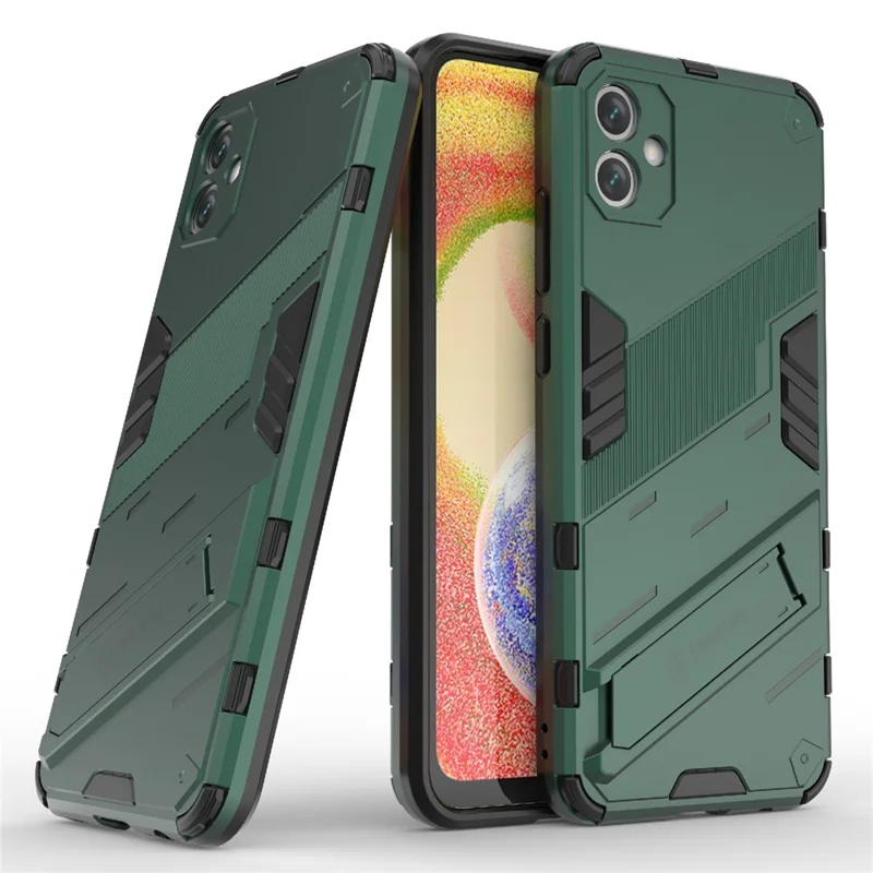 For Samsung Galaxy A04e 4G / F04 4G / M04 4G Shockproof Kickstand Case Soft TPU Hard PC Anti-fall Protective Phone Cover - Green