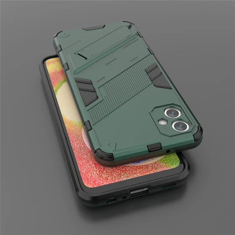 For Samsung Galaxy A04e 4G / F04 4G / M04 4G Shockproof Kickstand Case Soft TPU Hard PC Anti-fall Protective Phone Cover - Green