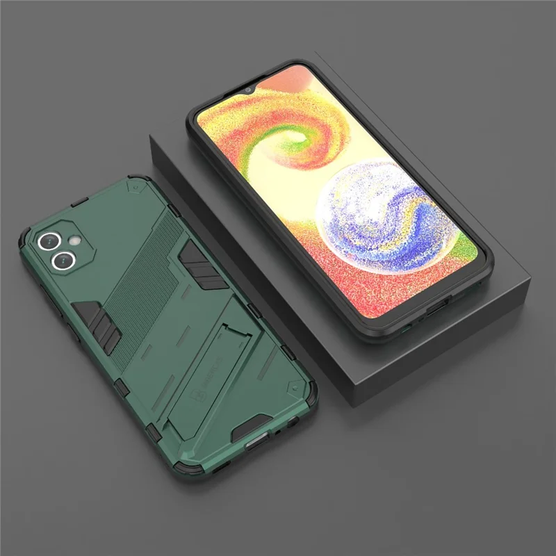 For Samsung Galaxy A04e 4G / F04 4G / M04 4G Shockproof Kickstand Case Soft TPU Hard PC Anti-fall Protective Phone Cover - Green