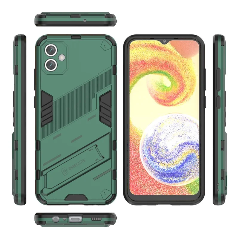 For Samsung Galaxy A04e 4G / F04 4G / M04 4G Shockproof Kickstand Case Soft TPU Hard PC Anti-fall Protective Phone Cover - Green