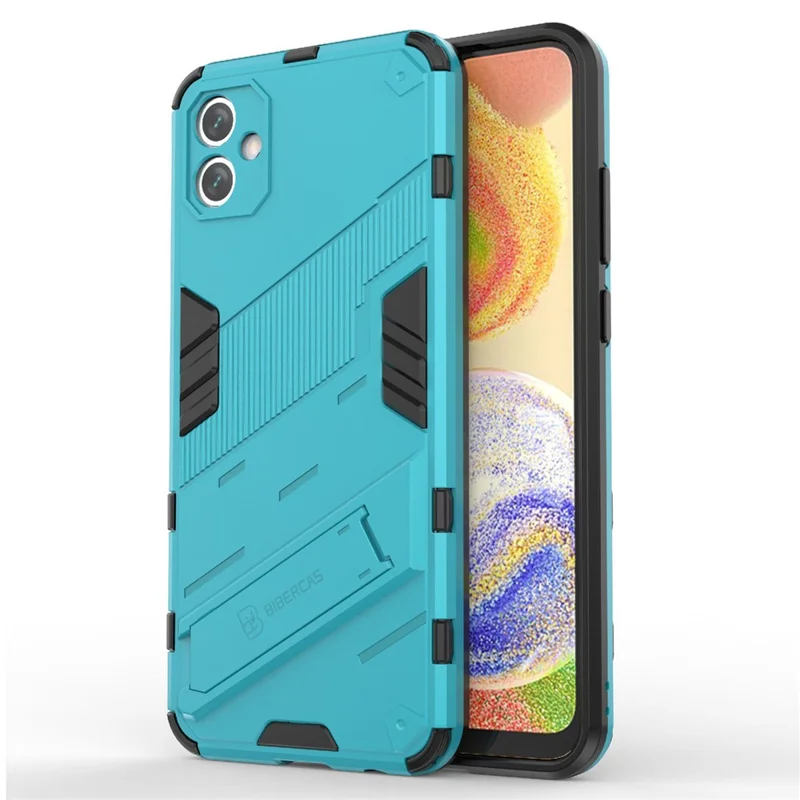 For Samsung Galaxy A04e 4G / F04 4G / M04 4G Shockproof Kickstand Case Soft TPU Hard PC Anti-fall Protective Phone Cover - Baby Blue