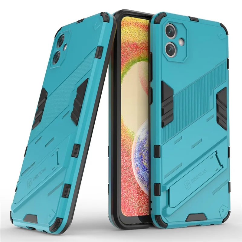 For Samsung Galaxy A04e 4G / F04 4G / M04 4G Shockproof Kickstand Case Soft TPU Hard PC Anti-fall Protective Phone Cover - Baby Blue