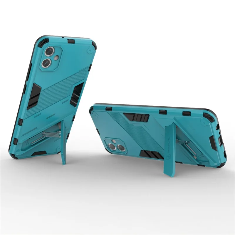 For Samsung Galaxy A04e 4G / F04 4G / M04 4G Shockproof Kickstand Case Soft TPU Hard PC Anti-fall Protective Phone Cover - Baby Blue