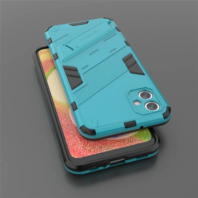 For Samsung Galaxy A04e 4G / F04 4G / M04 4G Shockproof Kickstand Case Soft TPU Hard PC Anti-fall Protective Phone Cover - Baby Blue