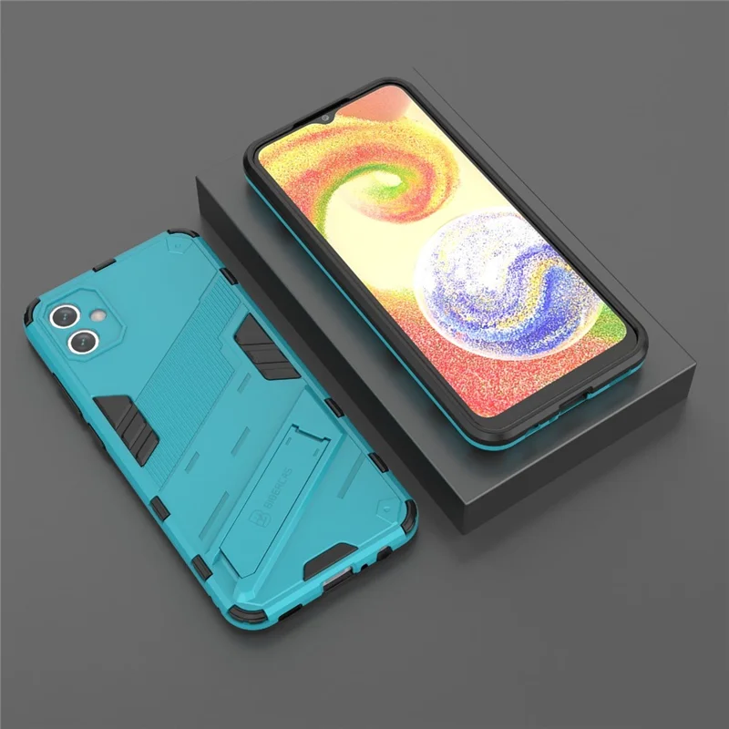 For Samsung Galaxy A04e 4G / F04 4G / M04 4G Shockproof Kickstand Case Soft TPU Hard PC Anti-fall Protective Phone Cover - Baby Blue