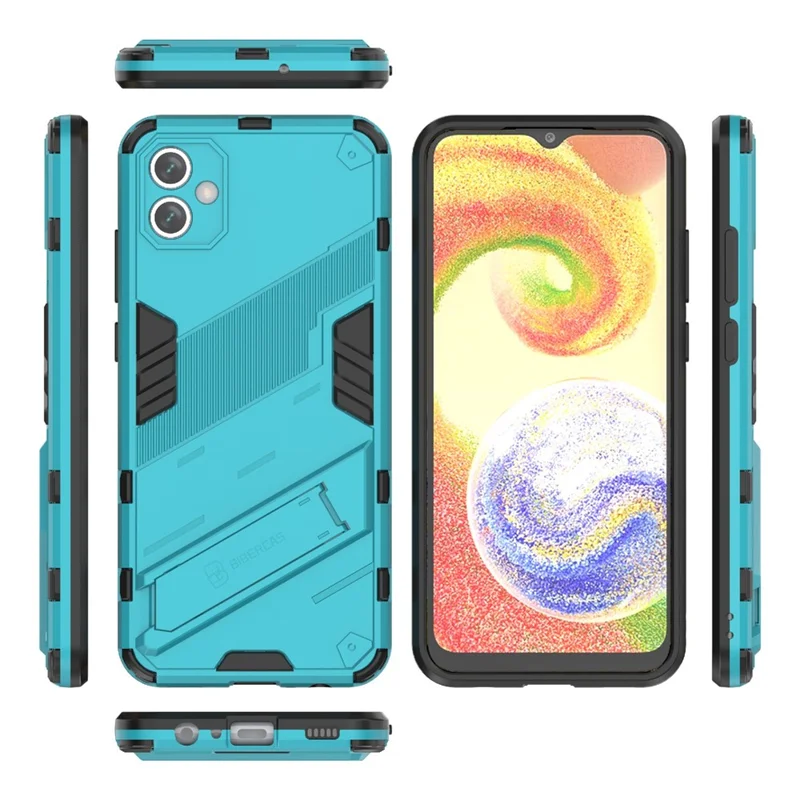 For Samsung Galaxy A04e 4G / F04 4G / M04 4G Shockproof Kickstand Case Soft TPU Hard PC Anti-fall Protective Phone Cover - Baby Blue