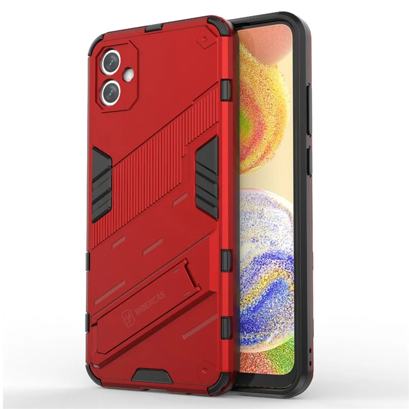 For Samsung Galaxy A04e 4G / F04 4G / M04 4G Shockproof Kickstand Case Soft TPU Hard PC Anti-fall Protective Phone Cover - Red