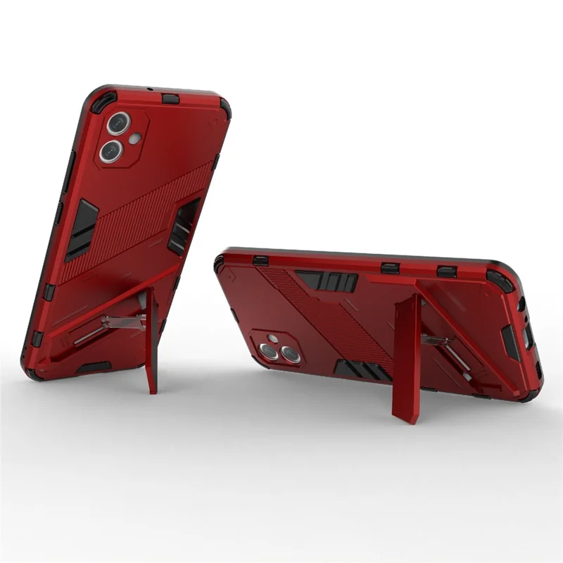 For Samsung Galaxy A04e 4G / F04 4G / M04 4G Shockproof Kickstand Case Soft TPU Hard PC Anti-fall Protective Phone Cover - Red