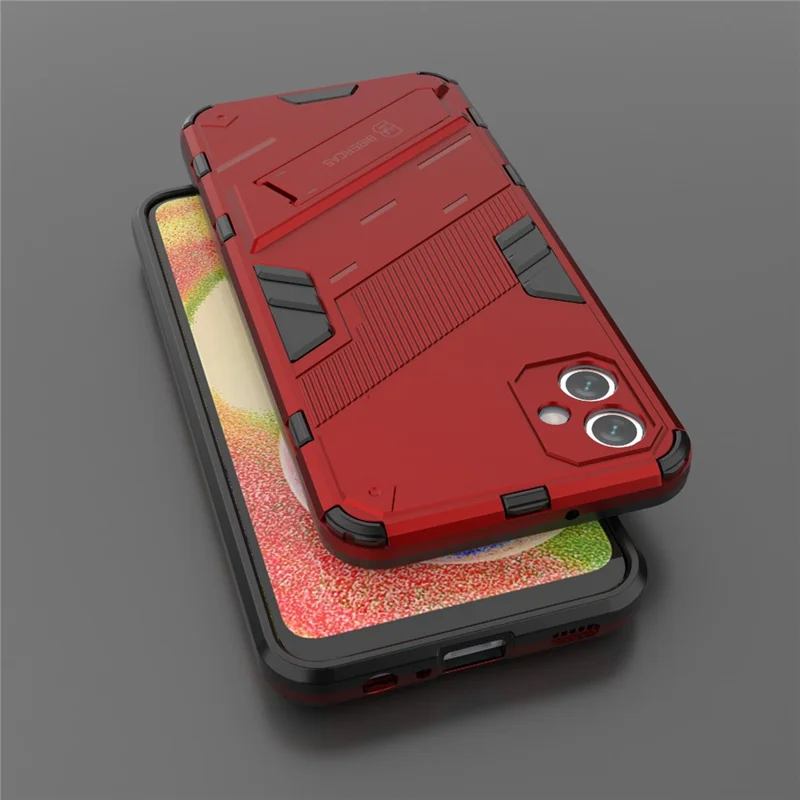 For Samsung Galaxy A04e 4G / F04 4G / M04 4G Shockproof Kickstand Case Soft TPU Hard PC Anti-fall Protective Phone Cover - Red