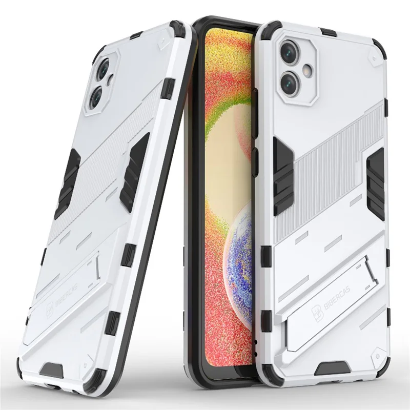For Samsung Galaxy A04e 4G / F04 4G / M04 4G Shockproof Kickstand Case Soft TPU Hard PC Anti-fall Protective Phone Cover - White