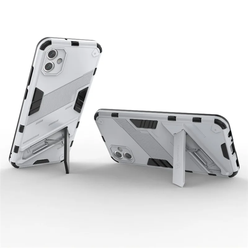 For Samsung Galaxy A04e 4G / F04 4G / M04 4G Shockproof Kickstand Case Soft TPU Hard PC Anti-fall Protective Phone Cover - White