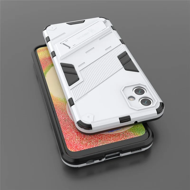For Samsung Galaxy A04e 4G / F04 4G / M04 4G Shockproof Kickstand Case Soft TPU Hard PC Anti-fall Protective Phone Cover - White