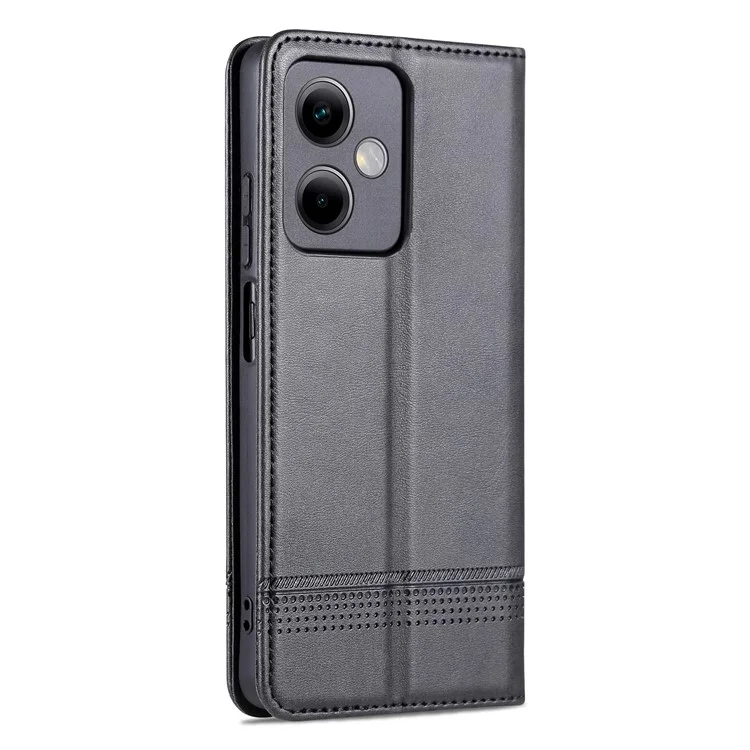 AZNS Pour Xiaomi Redmi Note 12 5G (inde) / Poco X5 5G Anti-doigre-toile de Vache Texture Texture de Téléphone Amortisseur Support de Téléphone PU en Cuir Magnétique Magnétique Auto-absorbé le Portefeuille Flip Flip - Noir