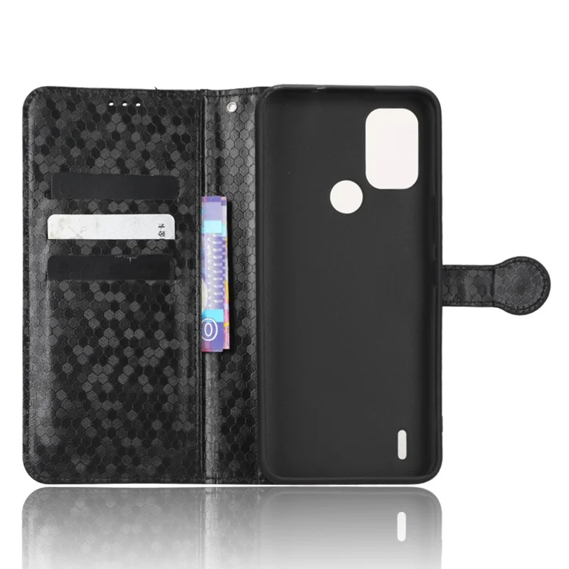 Para Nokia C31 4G Patrón de Punto Impreso Imprimido PU Cuero Flip Cover Willet Stand Function Teléfono Protector Con Correa - Negro