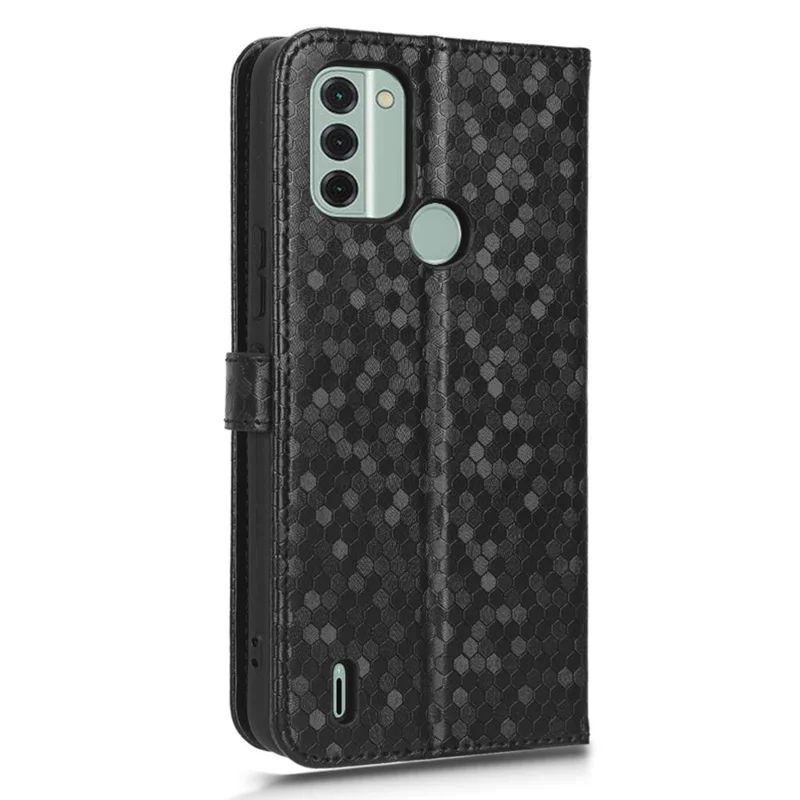 Para Nokia C31 4G Patrón de Punto Impreso Imprimido PU Cuero Flip Cover Willet Stand Function Teléfono Protector Con Correa - Negro