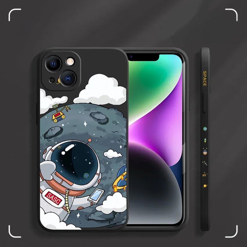 Astronaut Pattern Printing Phone Case for iPhone 14 Drop-proof TPU Smartphone Cover Protector - Black