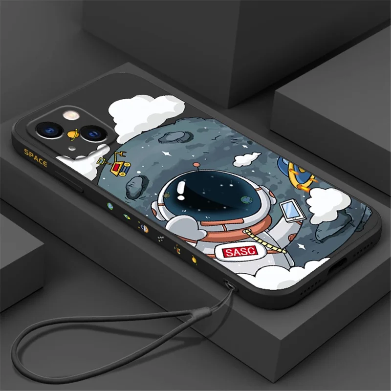 Astronaut Pattern Printing Phone Case for iPhone 14 Drop-proof TPU Smartphone Cover Protector - Black