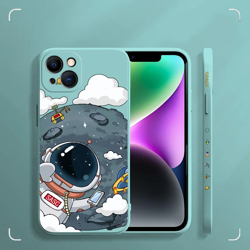 Astronaut Pattern Printing Phone Case for iPhone 14 Drop-proof TPU Smartphone Cover Protector - Light Green