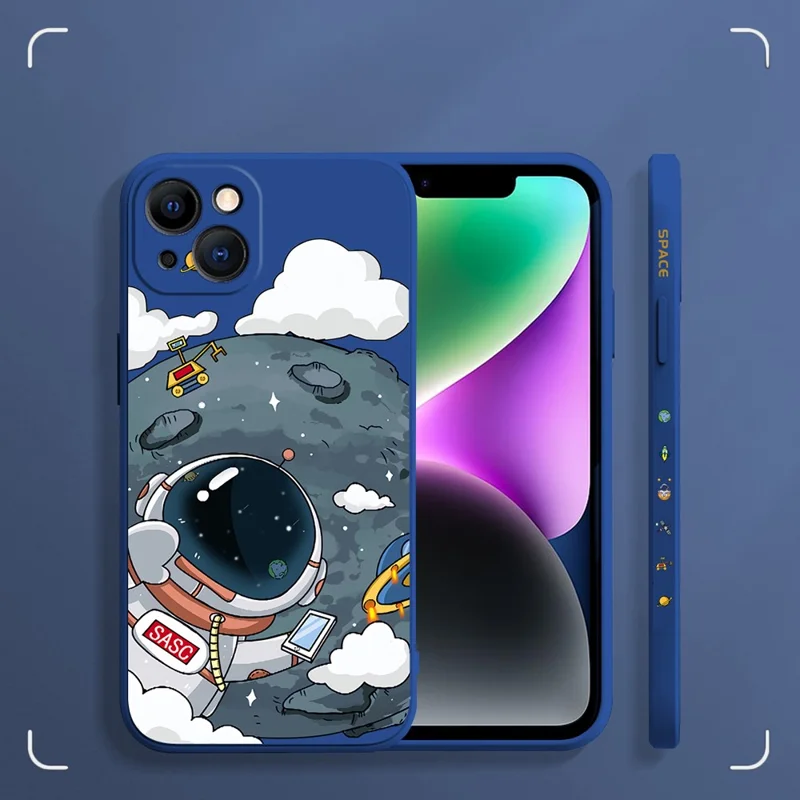 Astronaut Pattern Printing Phone Case for iPhone 14 Drop-proof TPU Smartphone Cover Protector - Sapphire