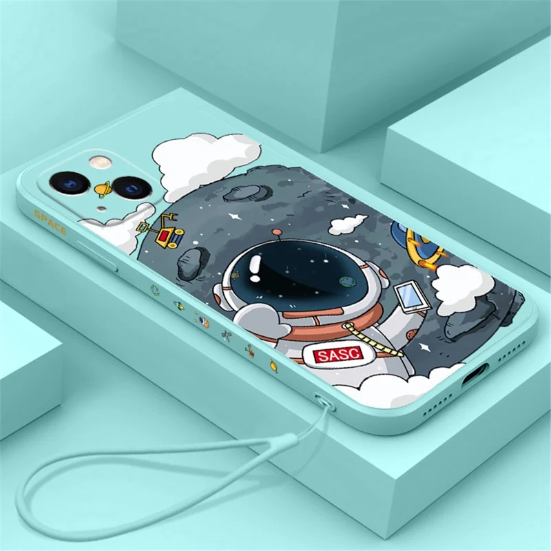 Drop-proof Phone Case for iPhone 14 Plus Astronaut Pattern Printing TPU Cover Shockproof Phone Protector - Light Green