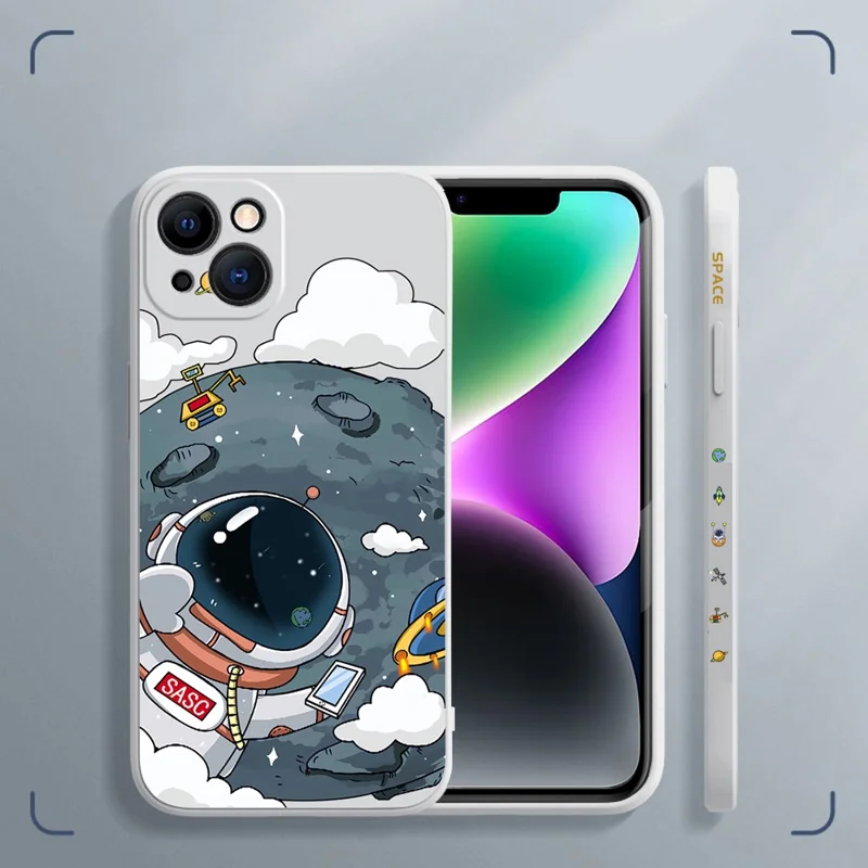 Drop-proof Phone Case for iPhone 14 Plus Astronaut Pattern Printing TPU Cover Shockproof Phone Protector - White