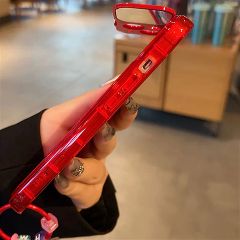 For iPhone 13 6.1 inch Drop-proof Red Calendar TPU Phone Case Mobile Phone Cover with Flip Mirror and Chain