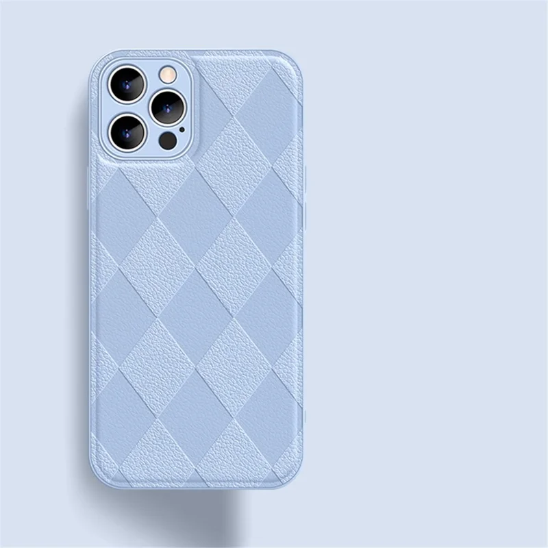 For iPhone 13 Pro Max 6.7 inch Bump Proof Rhombus Imprinted PU Leather Coated PC+TPU Phone Cover Back Shell - Blue