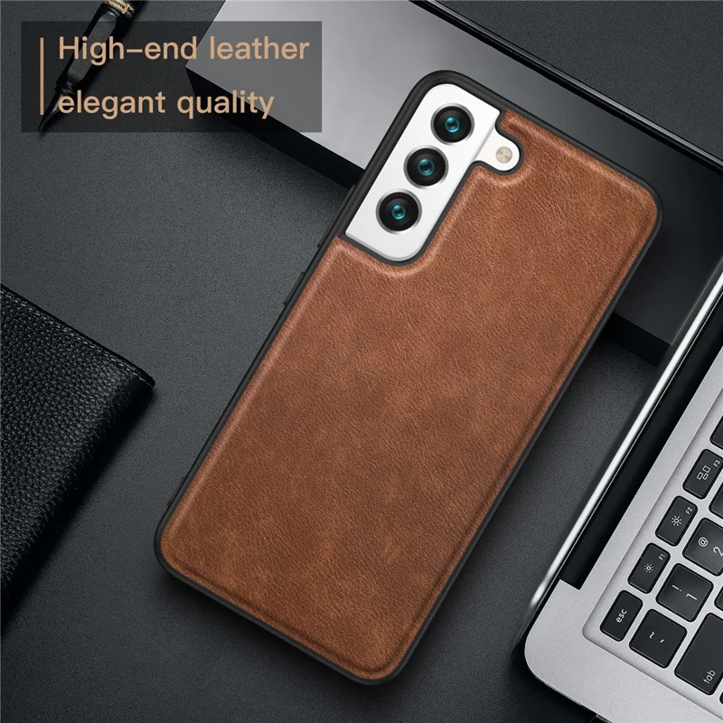 For Samsung Galaxy S23 Phone Case Retro Style Solid Color PU Leather Coated TPU+PC Phone Cover - Brown