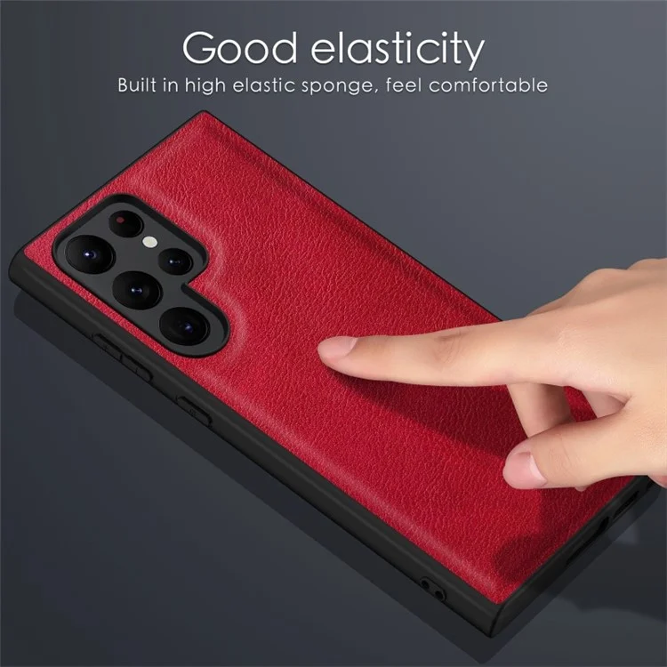 For Samsung Galaxy S23 Ultra Solid Color PU Leather Vintage Phone Case Soft TPU Hard PC Hybrid Protective Cover - Black