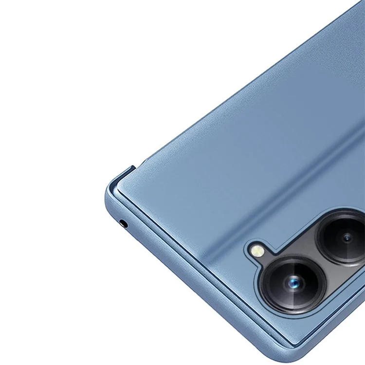 Pour Realme 10 4G View Window PU Leather Case Hands-free Stand Mirror Electroplating Phone Cover Protector - Bleu ciel