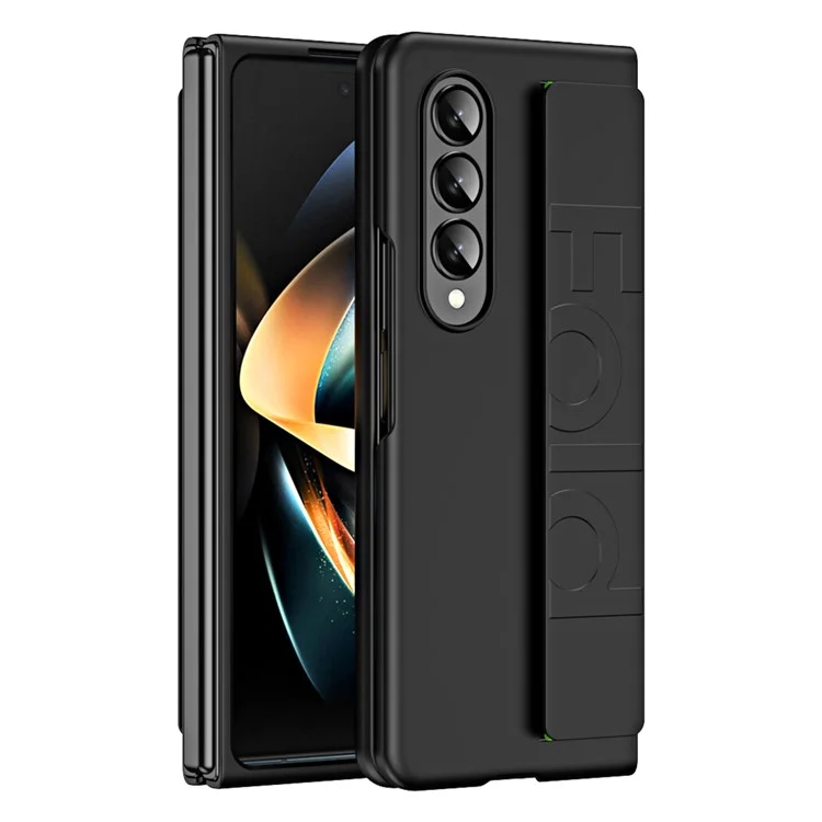 Ударопрочный чехол для Samsung Galaxy Z Fold3 5G, противоударный жесткий ПК-чехол, резиновый защитный чехол с эластичным ремешком - черный
