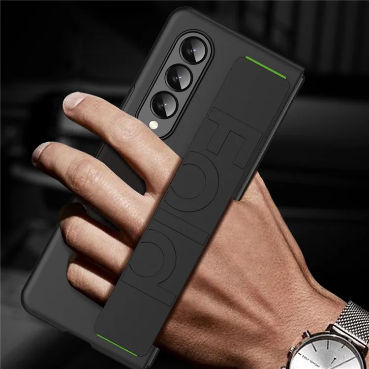 Ударопрочный чехол для Samsung Galaxy Z Fold3 5G, противоударный жесткий ПК-чехол, резиновый защитный чехол с эластичным ремешком - черный