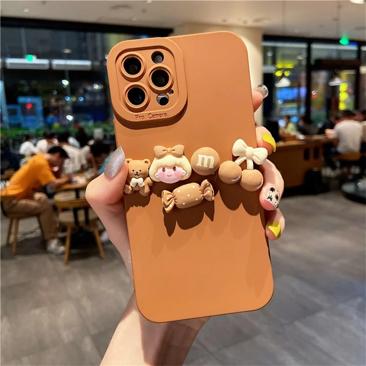 For iPhone 13 Pro 6.1 inch 3D Cartoon Figure Bear Decor TPU Case Scratch-resistant Phone Cover with Precise Cutout Lens Protection - Candy Girl