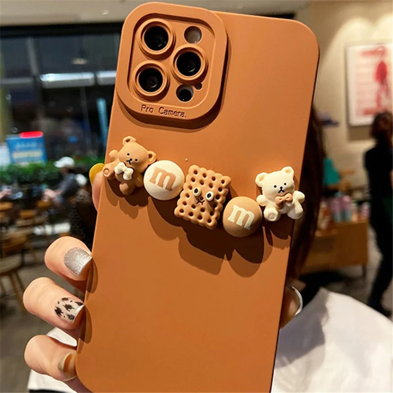 3D Cartoon Figure Bear Decor Phone Cover for iPhone 14 Pro Max, Precise Cutout Lens Protection TPU Shockproof Case - Cookie Bear
