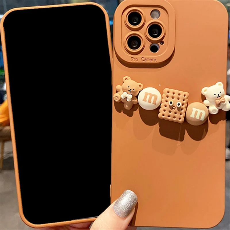 3D Cartoon Figure Bear Decor Phone Cover for iPhone 14 Pro Max, Precise Cutout Lens Protection TPU Shockproof Case - Cookie Bear