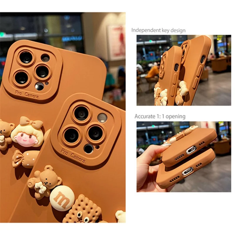 3D Cartoon Figure Bear Decor Phone Cover for iPhone 14 Pro Max, Precise Cutout Lens Protection TPU Shockproof Case - Cookie Bear