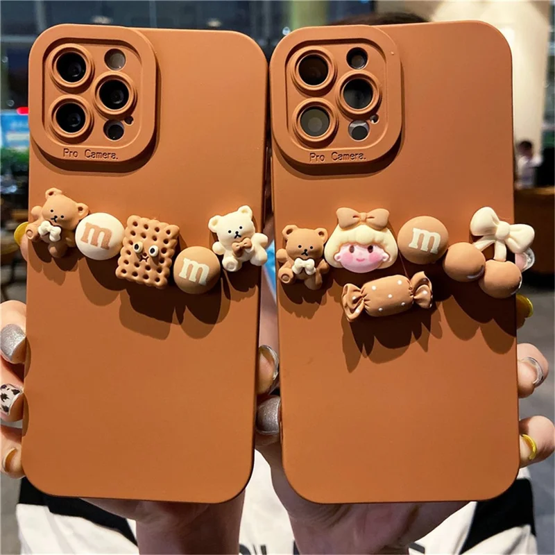 3D Cartoon Figure Bear Decor Phone Cover for iPhone 14 Pro Max, Precise Cutout Lens Protection TPU Shockproof Case - Cookie Bear