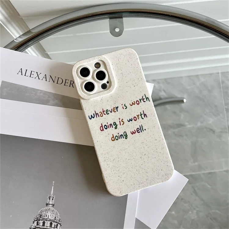 Для Iphone 14 Pro Eco-friendyly Pheat Srate Chace Case Simply English Letters Degradable Cover Cover Shell