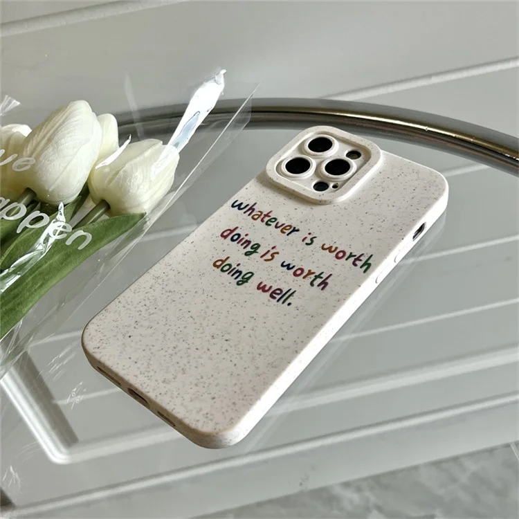 Для Iphone 14 Pro Eco-friendyly Pheat Srate Chace Case Simply English Letters Degradable Cover Cover Shell