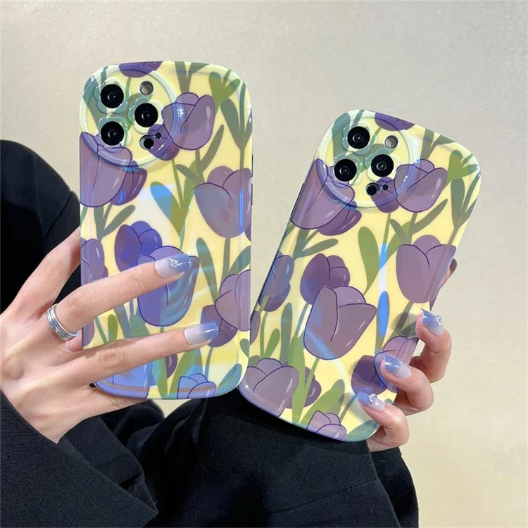 Per Iphone 12 Pro 6,1 Pollici Blu-ray IMD Purple Tulip Pattern Telefono Case Precisa Copertina TPU di Protezione Della Cornice Rialzata