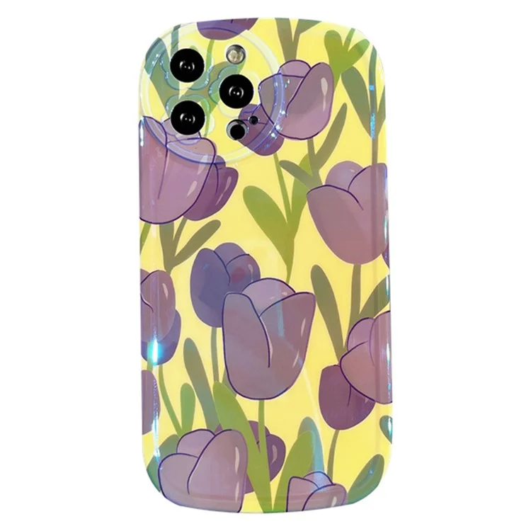 Para Iphone 13 Pro Max 6.7 Pulgadas Anti-fading Anti-fading Case de Teléfono Móvil Shell Blu-ray IMD Purple Patrón de Tulip