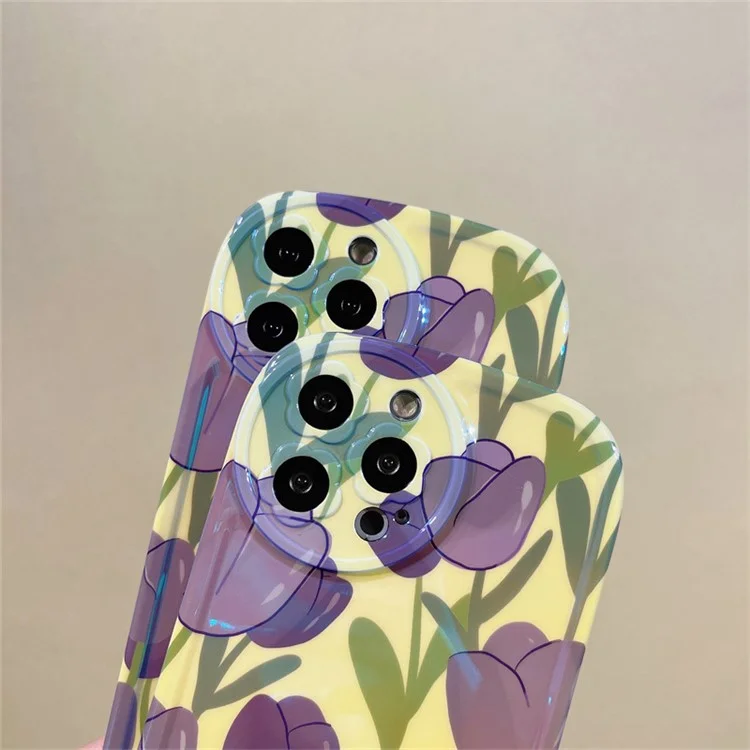 Para Iphone 13 Pro Max 6.7 Pulgadas Anti-fading Anti-fading Case de Teléfono Móvil Shell Blu-ray IMD Purple Patrón de Tulip