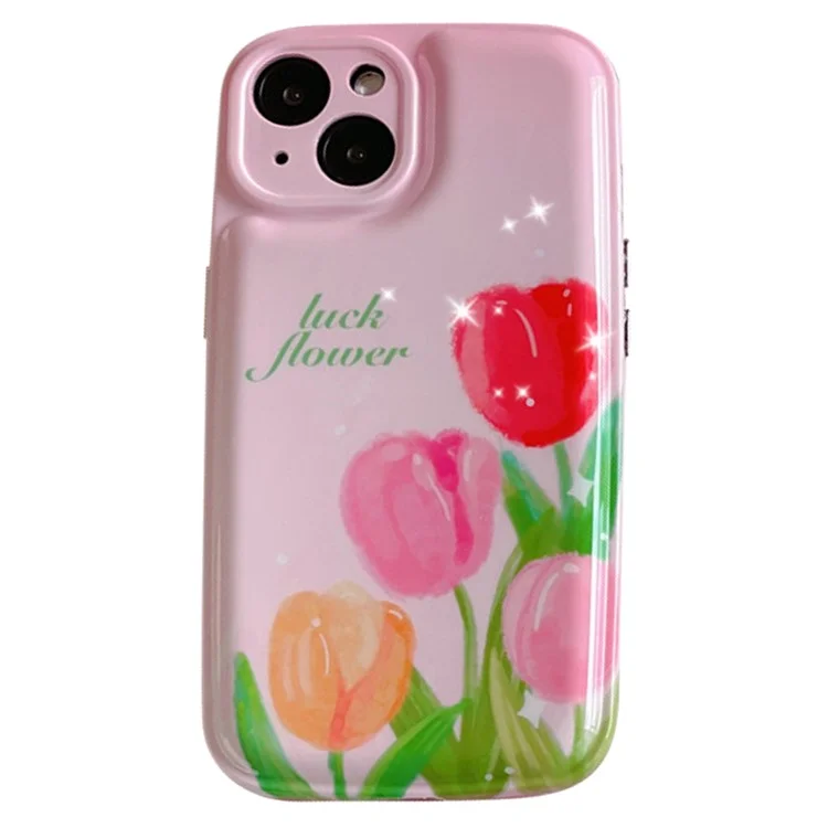 Для Iphone 13 6,1 Дюйма IMD ​​cartoon Pattern Pattern Protective Cover Design Design Shockper Tpu Back Case - Розовый Тюльпан