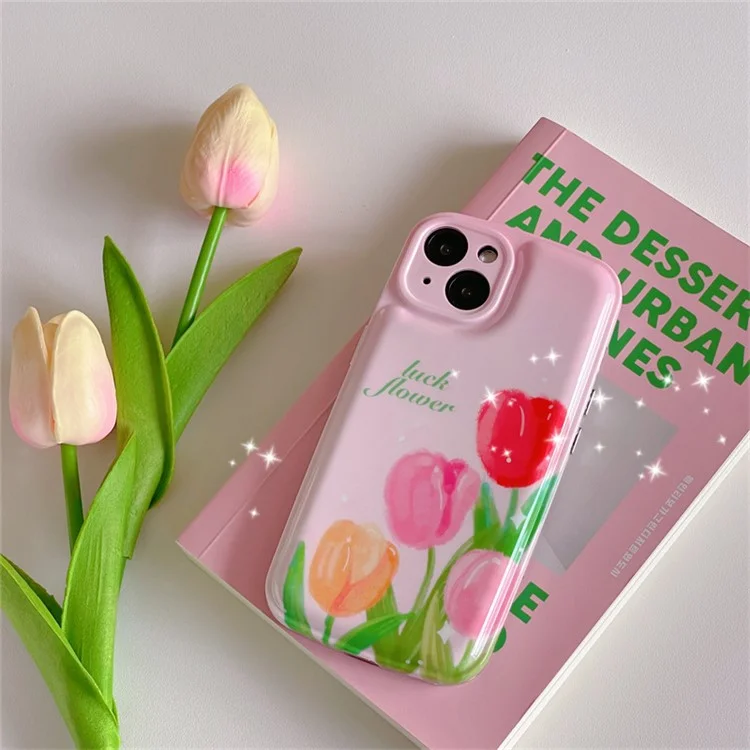 Для Iphone 13 6,1 Дюйма IMD ​​cartoon Pattern Pattern Protective Cover Design Design Shockper Tpu Back Case - Розовый Тюльпан