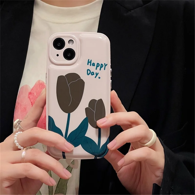 For iPhone 13 6.1 inch IMD Cartoon Pattern Protective Cover Airbag Design Shockproof TPU Back Case - Retro Tulip