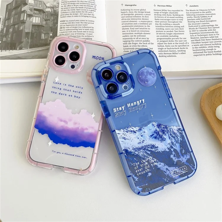 Para Iphone 13 Pro Max 6.7 Pulgadas Noctilucente Marco Lumino Case de Teléfono TPU Fall Protection Tapa Trasera - Rosa / Llevar