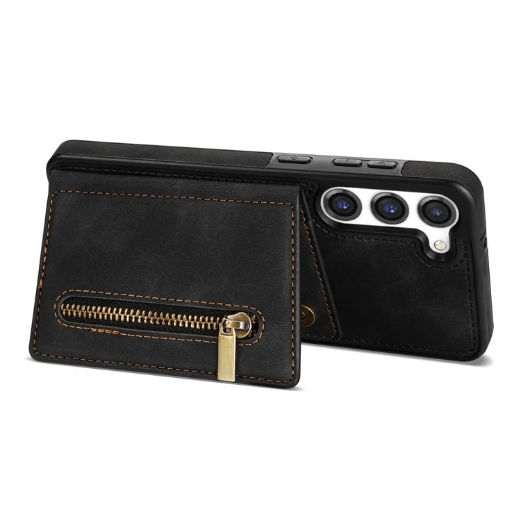 Per Samsung Galaxy S23 Case TPU Rivestito in Pelle PU Con Guscio di Copertura Del Telefono Antidrop Sul Portafoglio Tascabile Con Cerniera - Nero
