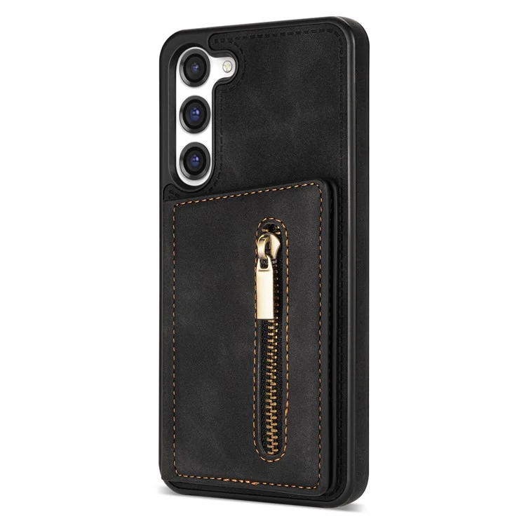 Per Samsung Galaxy S23 Case TPU Rivestito in Pelle PU Con Guscio di Copertura Del Telefono Antidrop Sul Portafoglio Tascabile Con Cerniera - Nero