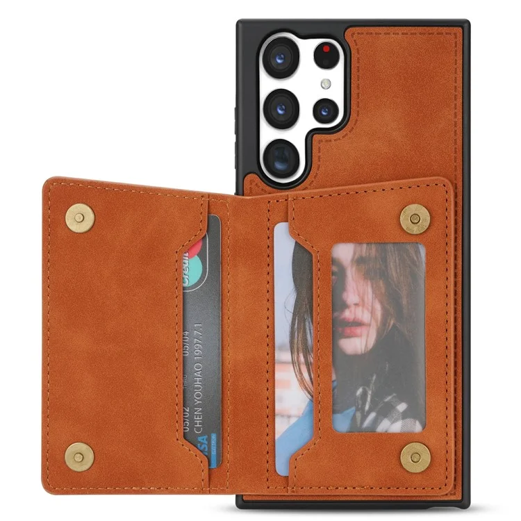 Pour Samsung Galaxy S23 Ultra Zipper Pocket Pocket Wallet Téléphone PU le Cuir Enduit TPU TPU Couverture Arrière - Brun